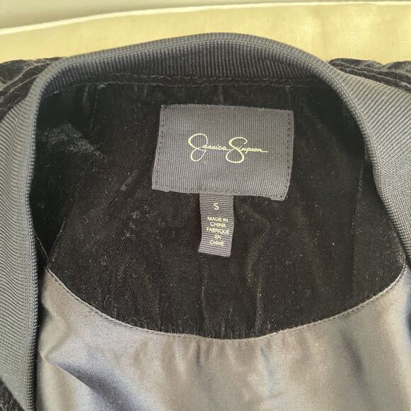 Jessica Simpson Black Velvet Embroidered Bomber Jacket Size S - Picture 3 of 8